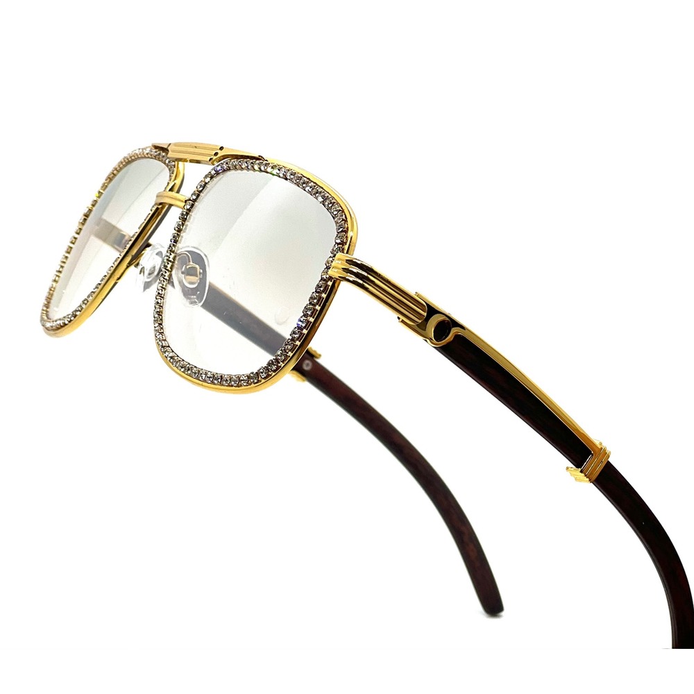 Luxury Designer Men's Clear Lens Gold Frame Hip Hop Retro Rectangular Glasses